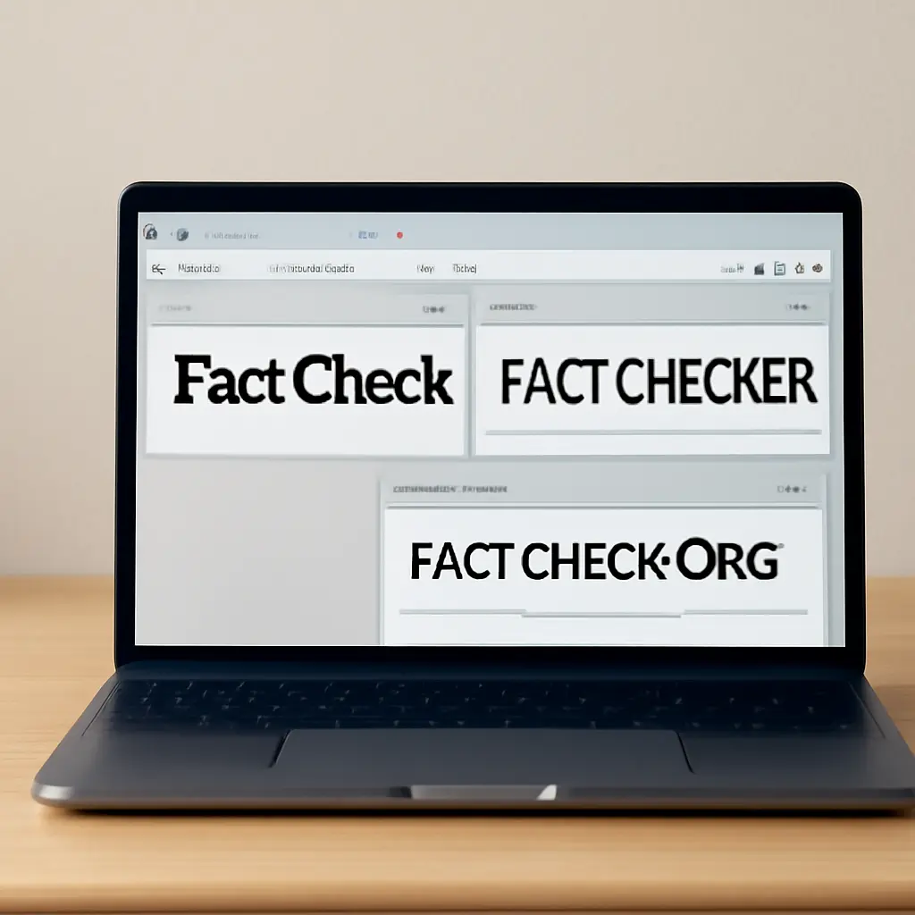 Laptop screen with browser tabs open for fact-checking tools