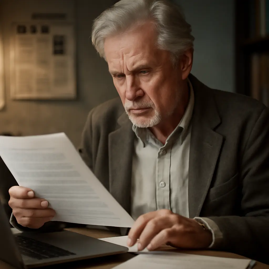 Experienced reporter checking sources and timelines