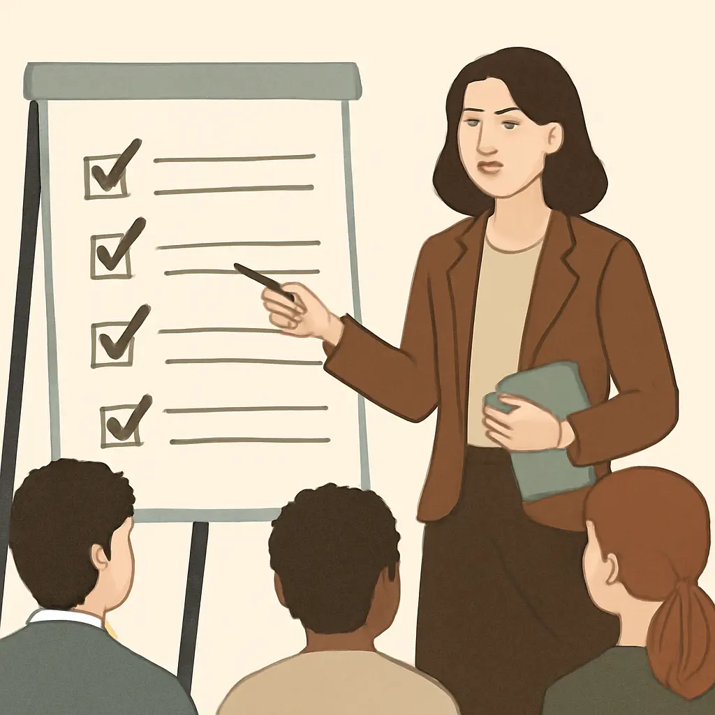 Transparency in Reporting A reporter showing an editorial checklist and methodology to readers